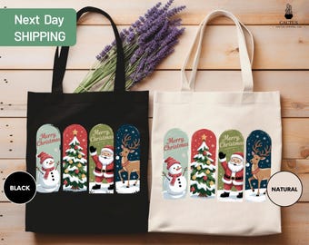 Merry Christmas Tote Bag, Cute Canvas Tote Bag, Christmas Gift Bag, Holiday Bag Gift, Christmas Tree Tote Bag, Merry Christmas Canvas Tote