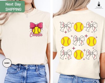 Comfort Colors Custom Softball Shirt, Girls Softball Shirt, Softball Mom Shirt, Game Day Shirt, Softball Coquette Bow Shirt, Softball Gift