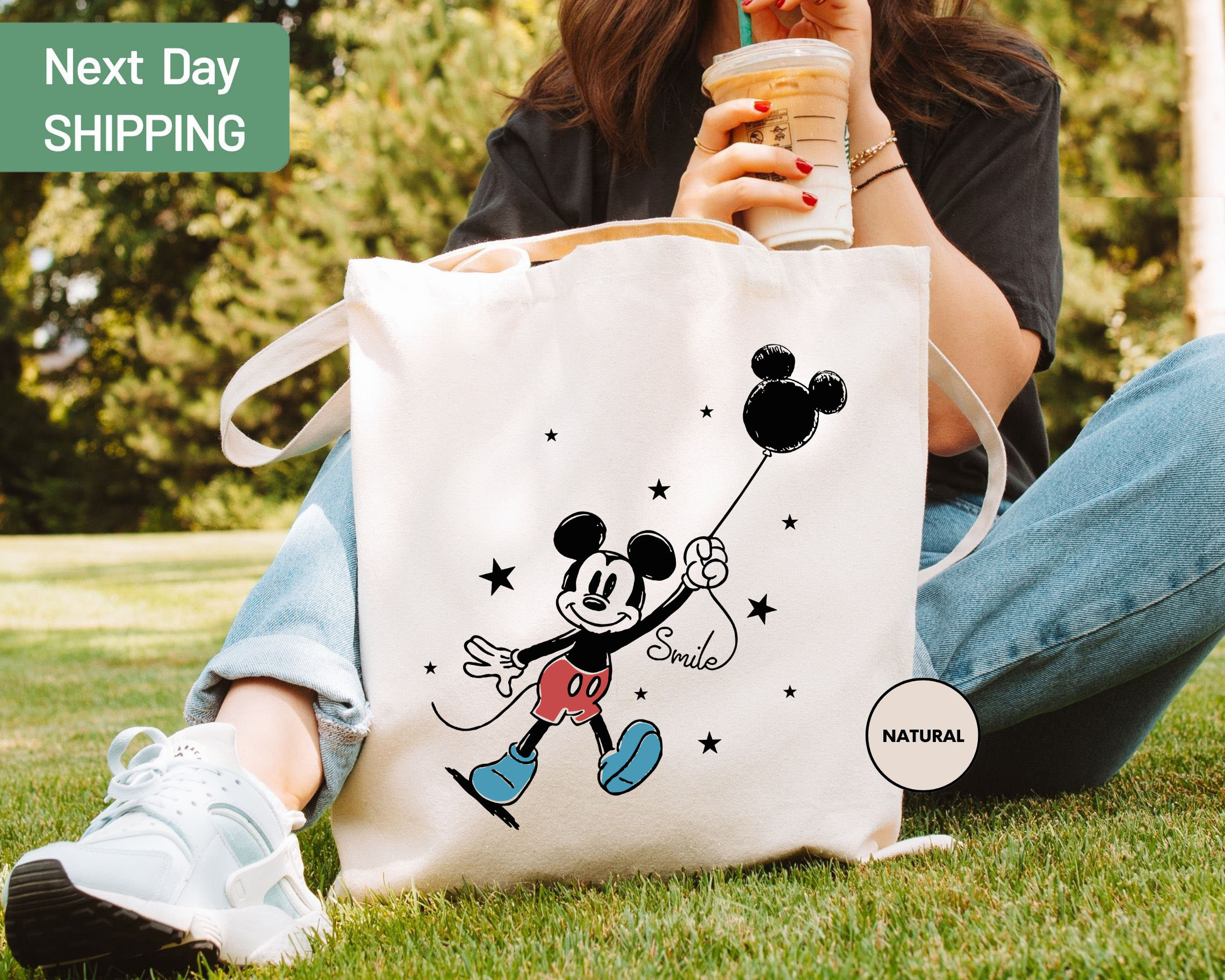 Disney Mickey Balloons Canvas Tote Bag, Disneyland Bag, Disneyworld Bag, Disney Trip Gift, Gift for Disney Fan, Cotton Canvas Bag