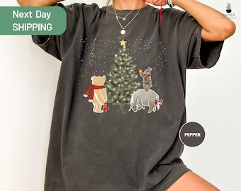 Vintage Winnie The Pooh Christmas Tree Shirt, Comfort Colors Xmas Shirt, Disney Christmas Party T-Shirt, Winnie The Pooh Shirt