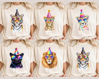 Camisetas de fiesta de cumpleaños con temática de animales salvajes, camisetas divertidas de cumpleaños del zoológico a juego, atuendo familiar de cumpleaños de grandes felinos, camiseta divertida de cumpleaños