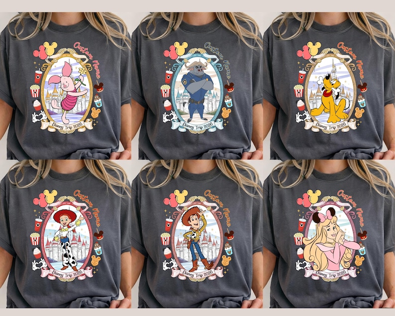 Camiseta familiar de Disneyworld, camiseta grupal de Disney, camisetas personalizadas para viajes a Disney 2026, camiseta de vacaciones en Disneyland, camiseta de personajes de Disney imagen 2