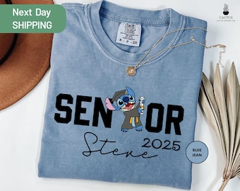 Comfort Colors Disney Stitch Senior 2025 Shirt, Custom Senior Stitch Tee, Disney Grad Tee, Disney Graduation Trip Tee, Senior Gift Shirt