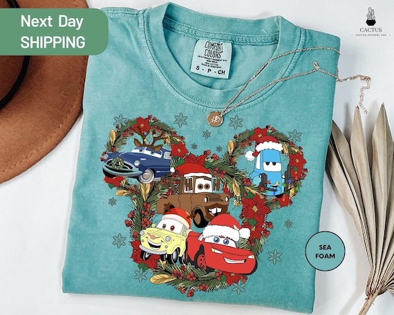 Disney Cars Christmas Mickey Ears Shirt, Lightning Mcqueen Xmas Shirt, Matter Christmas Shirt, Comfort Colors Disney Christmas Tee