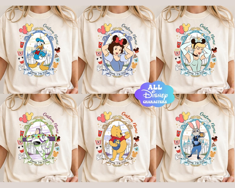 Camiseta familiar de Disneyworld, camiseta grupal de Disney, camisetas personalizadas para viajes a Disney 2026, camiseta de vacaciones en Disneyland, camiseta de personajes de Disney imagen 1