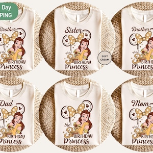 Disney Princess Belle Birthday Shirt, Custom Birthday Girl Shirt, Family Birthday Matching Tee, Princess Belle Family Bday Party Tee