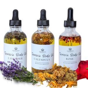 Turmeric Body Oil: Rose & Calendula Infusion, Skin Moisturizer