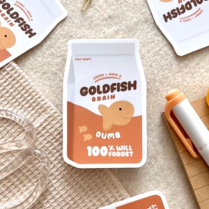 Goldfish Cracker Inspired - Snack Bag “Goldfish Brain” Vinyl Sticker, Waterproof, Hydroflask, Laptop Decal
