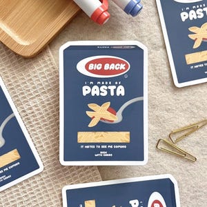 Pasta Inspired - Big Back Pasta Lover Vinyl Sticker, Waterproof, Hydroflask, Laptop Sticker