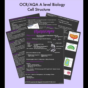 May include: A set of colorful educational posters about cell structure and microscopes. The posters feature diagrams of cells, microscopes, and other related concepts. The text on the posters is in black and purple.