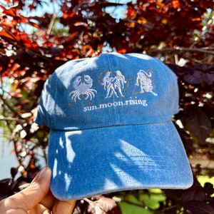 Sun Moon Rising Zodiaz Personalized Embroidered Dad Hat | Various Colors | Big 3 Zodiac Signs | Custom Dad Hats | Astrology Star Sign Gift