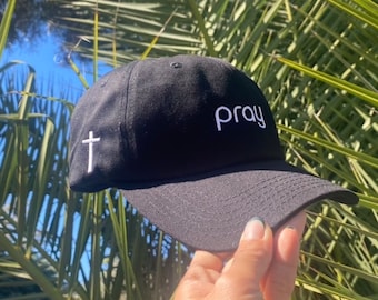 Pray with Cross Embroidered Dad Hat with Various Colors | Personalized Cross Hat | Christian Dad Hat Design