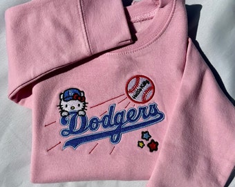 Kids Embroidered LA Dodgers Crewneck: Hello Kitty Baseball - Etsy