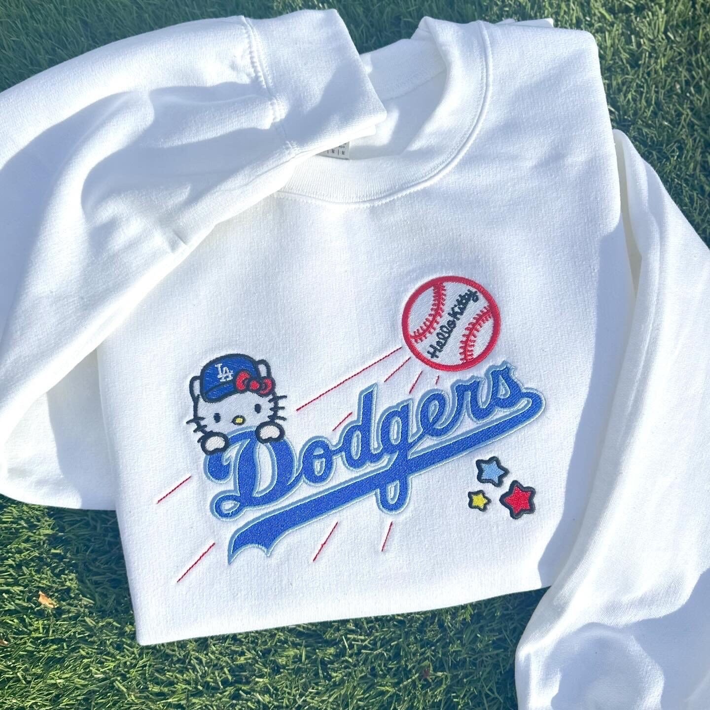 HK Dodgers Baseball Original Design Embroidered Crewneck | H Kitty Dodgers Los Angeles Baseball Gear | LA Dodyers