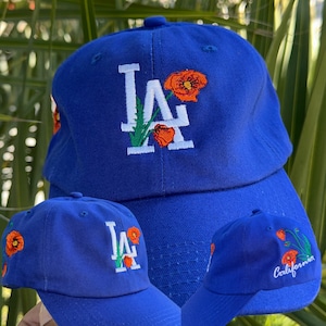 LA California Poppy Design Embroidered on Dad Hats Various Colors | Los Angeles Dodgers Embroidery Hat | California Poppy Dad Hats