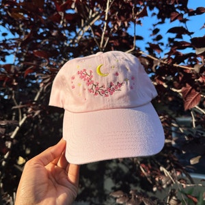Sakura Blossom and Cresent Moon Embroidery Hat| Cherry Blossom and Cresent Moon Embroidery Hat | Various Colors | Anime Hats