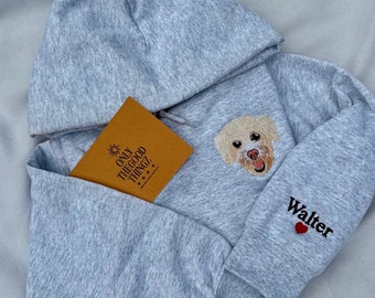 Custom Two Pet Embroidered Sweatshirt with Text | Personalized Animal Embroidered Crewneck and Hoodies |Personalized Pet Gifts
