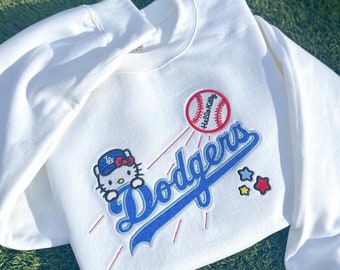 HK Dodgers Baseball Original Design Embroidered Crewneck | H Kitty Dodgers Los Angeles Baseball Gear | LA Dodyers