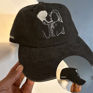 Line Art Portrait Embroidered with Roman Numerals Date on Dad Hat Couples Embroidery Dad Hat Couples Hat Gifts for Her Gifts for Him image 3