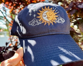 Powerful Opposite Sun and Moon Embroidered on Dad Hats Various Colors