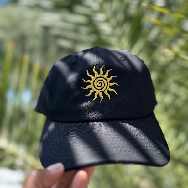 Spiral Sun Embroidered on Dad Hat Various Colors | Sun Hats | Sun Dad Hat Designs