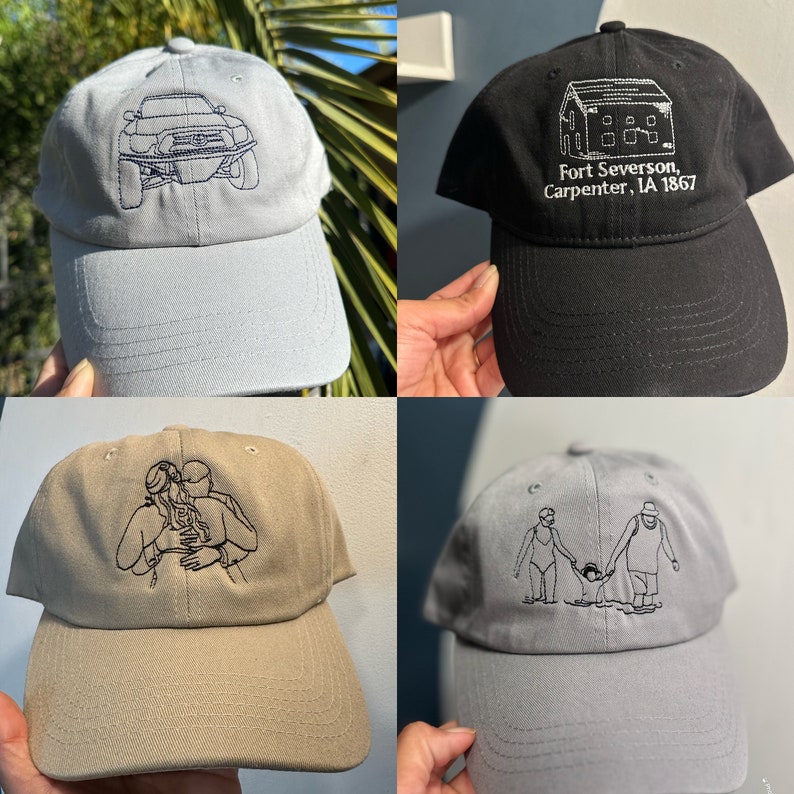 Line Art Portrait Embroidered with Roman Numerals Date on Dad Hat Couples Embroidery Dad Hat Couples Hat Gifts for Her Gifts for Him image 5