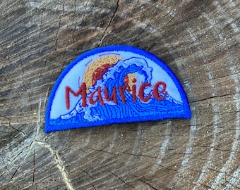 Personalized Tsunami Wave Name Embroidery Iron On Patch | Sun Ocean Wave Kids Name Embroidery Patches | Personalized Name Patches