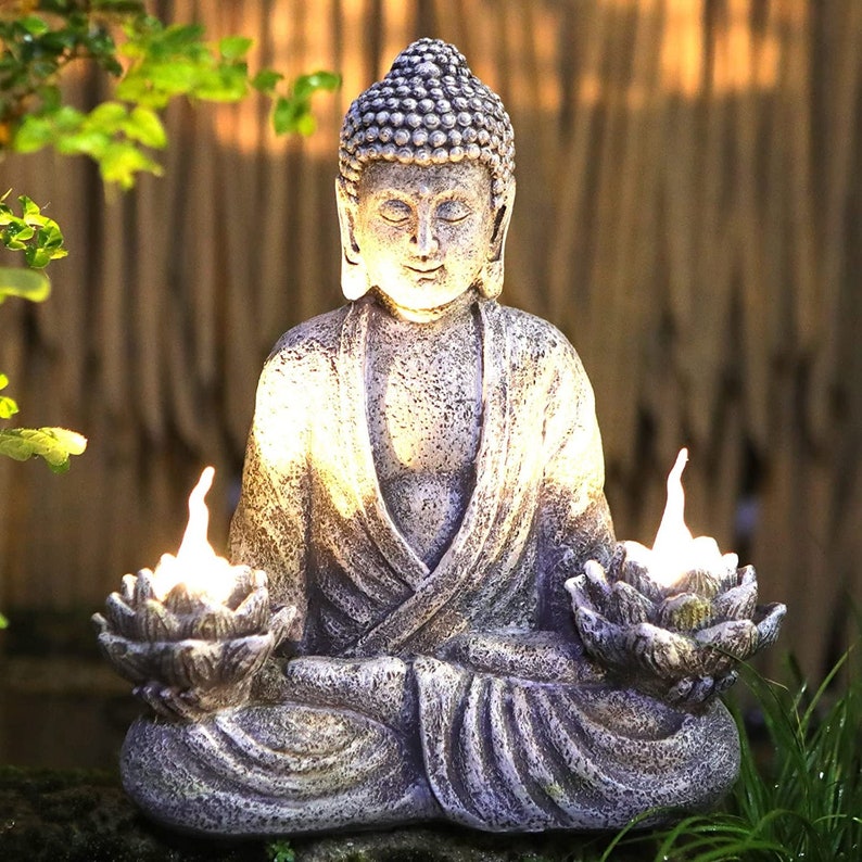 Buddha Statue Zen Sculpture Yoga Garden Decor With LED Solar Etsy