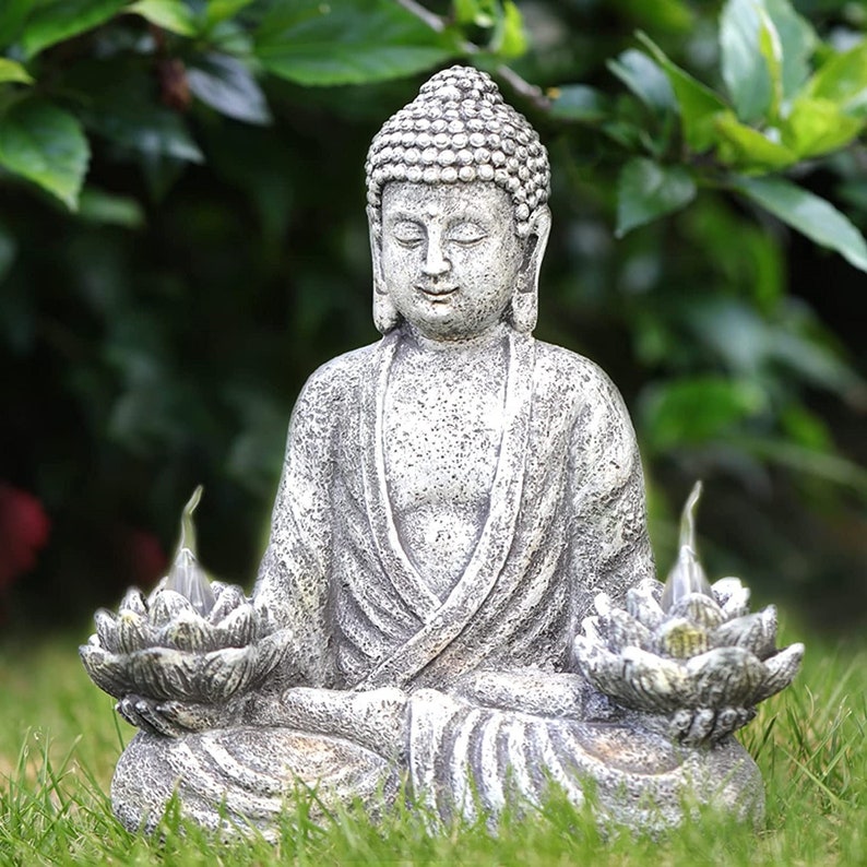 Buddha Statue Zen Sculpture Yoga Garden Decor With LED Solar - Etsy