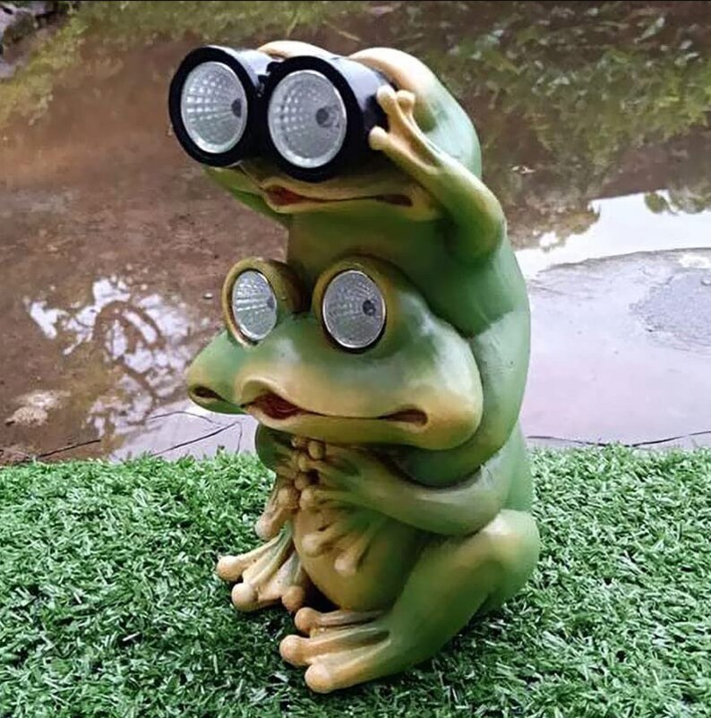 Frog Outdoor Statue Solar Figurines Funny Cute Animal Etsy