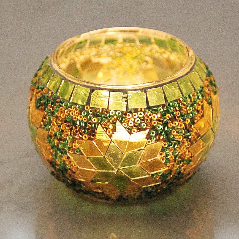 Glass Votive Candle Holder Handmade Mosaic Glass Tea Lights Etsy
