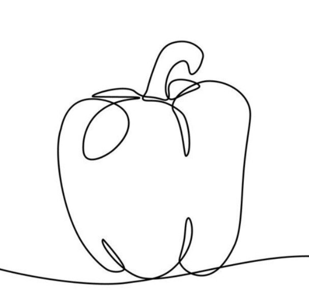 Bell Pepper in Continuous Line Art Drawing Style. Black Linear Sketch