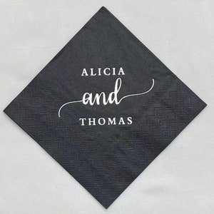 Personalized Wedding Napkins Custom Modern Gold Foil Font Monogram Napkins Beverage & Cocktail Luncheon Dinner Guest Napkins