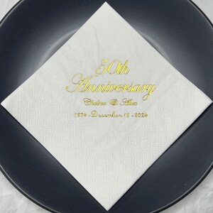 Personalized Wedding Napkins, Custom Anniversary Gold Foil Font Monogram Napkins, Beverage & Cocktail Luncheon Dinner Guest Napkins