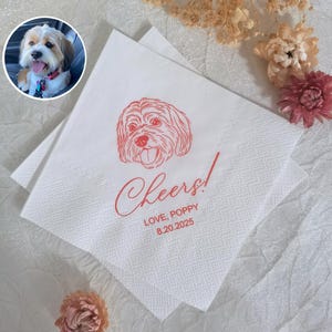 Tovaglioli personalizzati con ritratto di cane, tovaglioli per matrimonio con cane, tovaglioli personalizzati per matrimonio con animali, tovaglioli personalizzati per cocktail con animali, regalo unico per gli amanti degli animali.