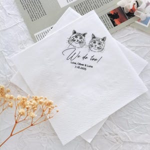 Tovaglioli personalizzati per matrimonio con gatti, tovaglioli personalizzati con ritratto di cane, tovaglioli per matrimonio con cani, tovaglioli personalizzati per cocktail con animali, regalo unico per gli amanti degli animali.