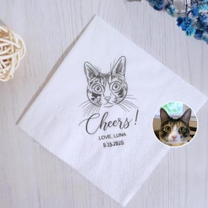 Regalo unico per gli amanti dei gatti, tovaglioli da cocktail personalizzati per animali domestici, tovaglioli per matrimoni con cani, tovaglioli personalizzati con ritratto di animali domestici, tovaglioli personalizzati per matrimoni con animali domestici