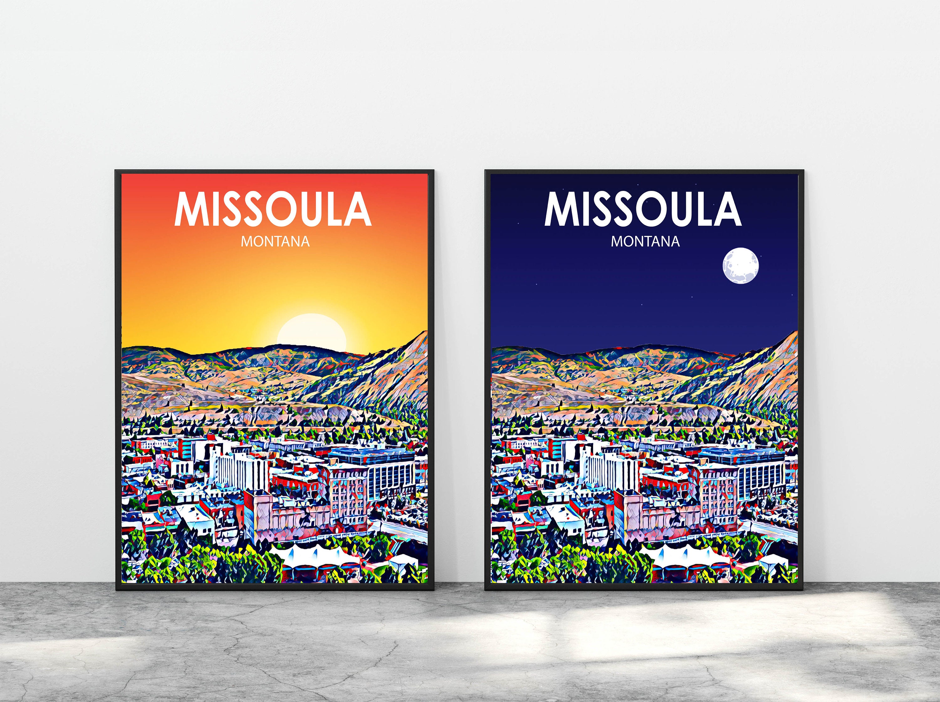 Missoula Montana Sunset Landscape Poster Print Missoula