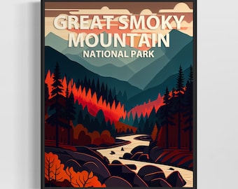 Great Smoky Mountain Park Retro Art Print, Great Smoky Mountain Park Illustration, Great Smoky Mountain Park Vintage Minimal Design Poster