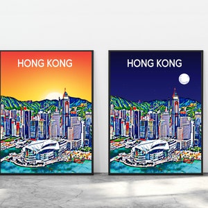 Hong Kong China Art Poster, Sunset Art Poster Print Artwork Picture, Hong Kong Photo Decor