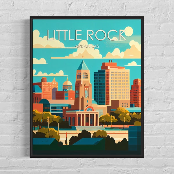 Little Rock Arkansas Retro Art Print, Little Rock Wall Art Illustration, Little Rock Vintage Minimal Design Poster
