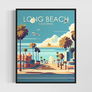 Long Beach California Retro Art Print, Long Beach Art Illustration, Long Beach Vintage Minimal Design Poster