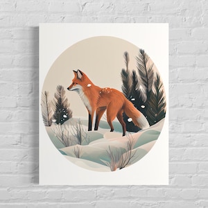Red Fox Retro Art Print, Red Fox Illustration, Red Fox Vintage Minimal Design Poster