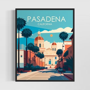 Pasadena California Retro Art Print, Pasadena Art Illustration, Pasadena Vintage Minimal Design Poster
