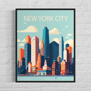 New York City Retro Art Print, New York City Wall Art Illustration, New York City Vintage Minimal Design Poster
