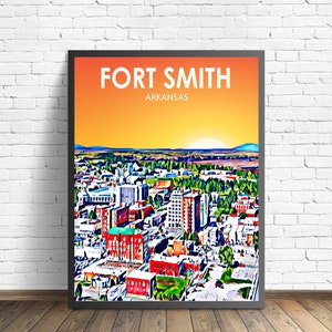 Fort Smith Arkansas Art Poster Sunset Landscape Poster Print, Fort Smith City Wall Art United States Colorful Skyline Sketch Photo