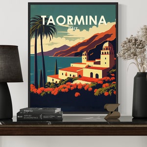 Taormina Italy Retro Art Print, Taormina Italy Wall Art Illustration, Taormina Italy Vintage Minimal Design Poster image 2