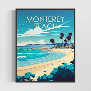 Monterey Beach California Retro Art Print, Monterey Beach Art Illustration, Monterey Beach Vintage Minimal Design Poster