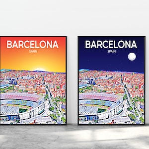 Barcelona Spain Art Poster, Sunset Art Poster Print Artwork Picture, Barcelona Photo Decor