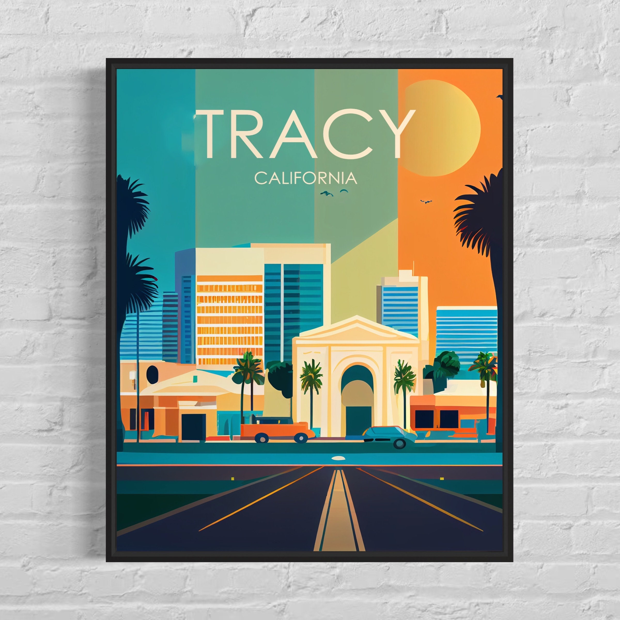 Tracy California Retro Art Print, Tracy Wall Art Illustration, Tracy Vintage Minimal Design Poster